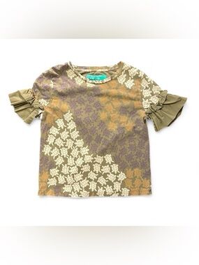 United Colors Of Benetton Olive Floral Print Ruffle Sleeve Tee